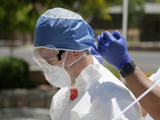 Members of the 136th Medical Group, Texas Air National Guard tested for COVID-19 Tuesday at the Memorial Park Pool. The guard members set up four testing sites in El Paso under the Texas Division of Emergency Management.