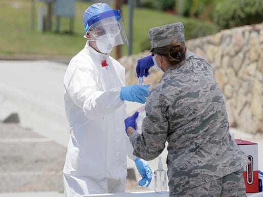 Members of the 136th Medical Group, Texas Air National Guard tested for COVID-19 Tuesday at the Memorial Park Pool. The guard members set up four testing sites in El Paso under the Texas Division of Emergency Management.