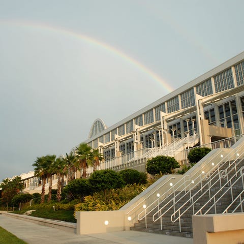 A rainbow shines over the new Orange County Conven