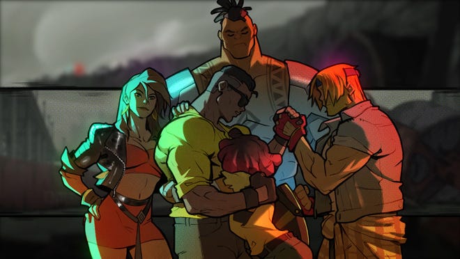 Blaze, Adam, Cherry, Axel and Floyd team up to take out the Y siblings in Streets of Rage 4.