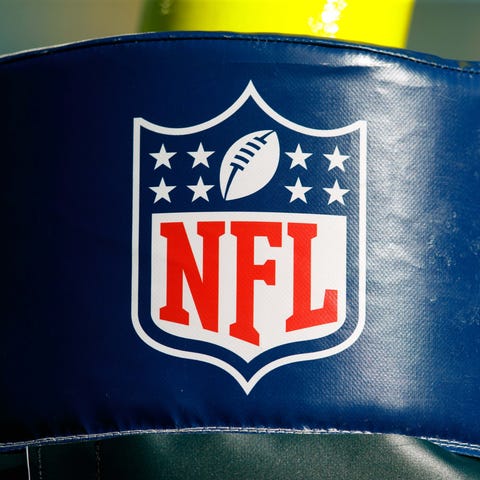 The NFL logo on goal post padding prior to the gam