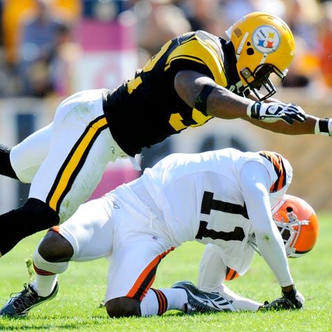 James Harrison was fined $75,000 for this hit on C