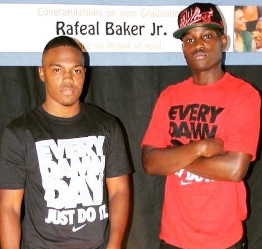 Ahmad Arbery (right) and his best friend Akeem Baker are pictured. Arbery was killed Feb. 23 near Brunswick, Georgia.