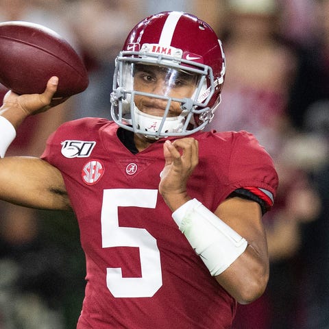 Taulia Tagovailoa during an October game at Alabam