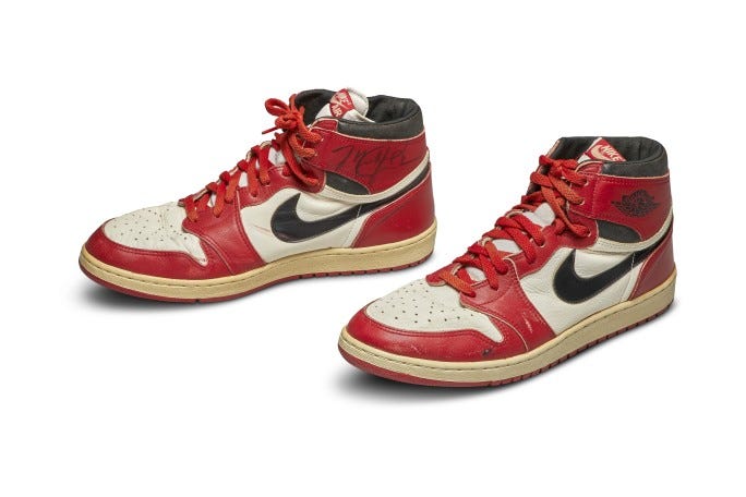 Michael Jordan's game-worn, rookie Air Jordan 1 shoes sell for $420K