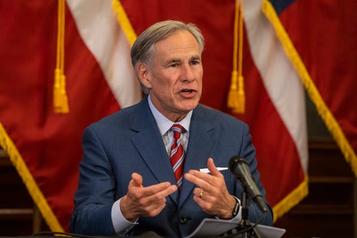Texas Gov. Greg Abbott announces the reopening of more Texas businesses during the COVID-19 pandemic at a news conference at the Texas State Capitol in Austin on Monday, May 18, 2020. Abbott said that youth camps, some professional sports and bars may soon begin to fully or partially reopen their facilities as outlined by regulations listed on the Open Texas website.