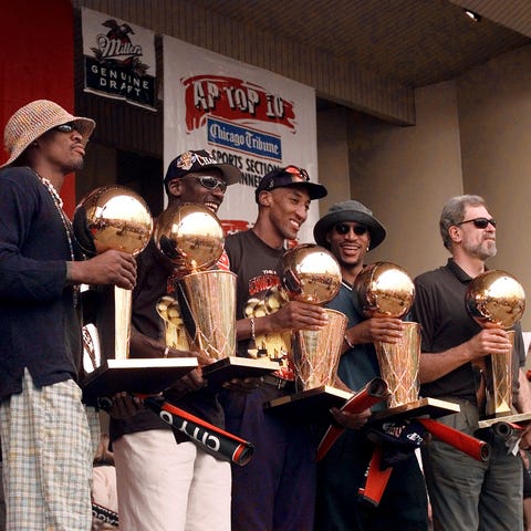 Dennis Rodman, Michael Jordan, Scottie Pippen, Ron