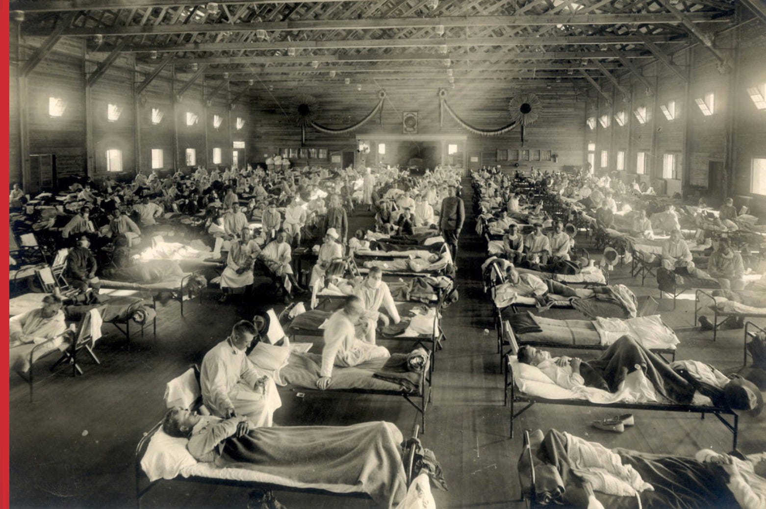 Soldiers are quarantined while recovering from the Spanish flu at Camp Funston, Kansas, in 1918.