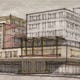 A rough line drawing of a proposed mixed-use building in downtown Fort Collins that includes 78 affordable apartments.