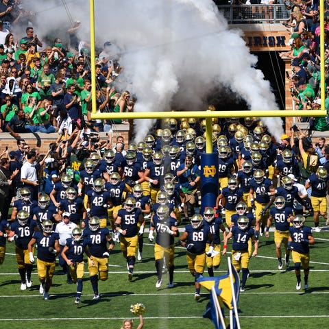 The Notre Dame Fighting Irish take the field for t