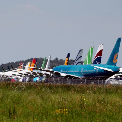 Planes on the tarmac at Tarbes-Lourdes airport in 