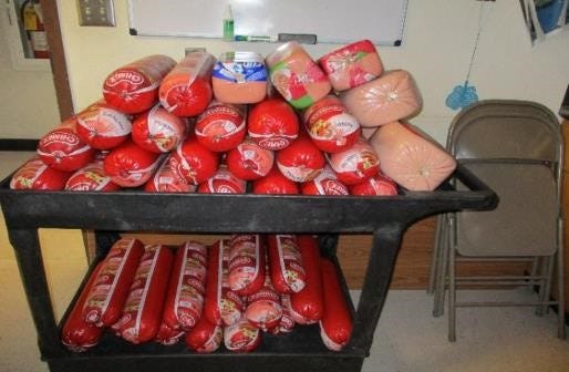 U.S. Customs officers confiscated 49 rolls of Mexican bologna and nine additional rolls of cold cuts processed in Mexico.