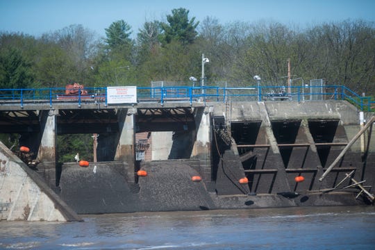 The remains of the Edenville Dam, as seen on Wednesday, May 20, 2020 in Edenville Township north of Midland. After two days of heavy rain, the Edenville Dam failed and flood waters rushed south, ravaging the landscape in its path.