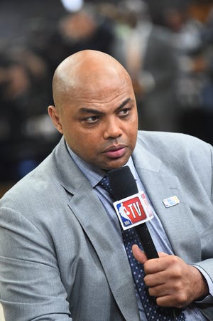 Former basketball player and TV analyst Charles Barkley seen before the game between the Golden State Warriors and the Cleveland Cavaliers during Game Four of the 2018 NBA Finals on June 8, 2018 at Quicken Loans Arena in Cleveland, Ohio.