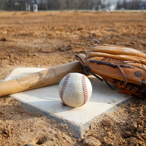 A photo illustration of baseball equipment.