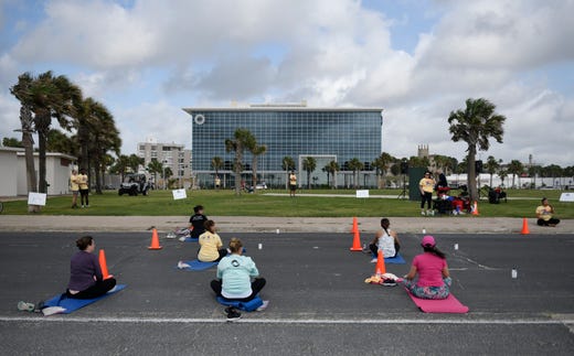  The City of Corpus Christi closes a portion of Ocean Drive to promote social distancing while exercising, Saturday, May 23, 2020. The city is planning to continue with the fitness lane next Saturday. 