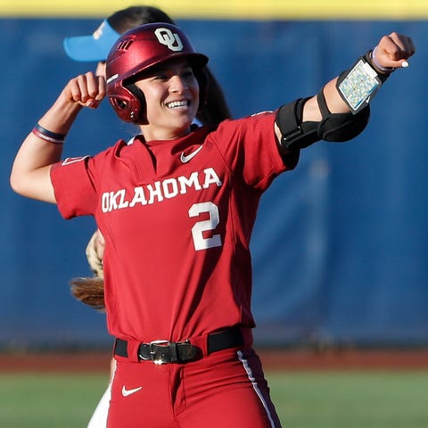 Oklahoma's Sydney Romero gestures after making it 