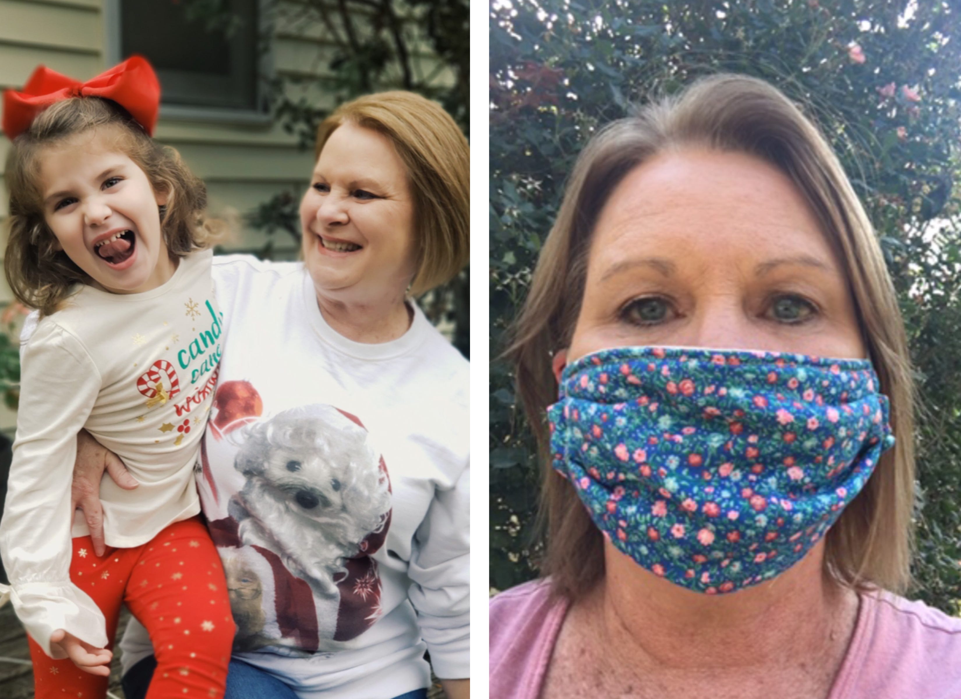 Susan Owens, left, in a photo before contracting the coronavirus and at right after recovery. Most of Owens' symptoms have passed, and she’s tested positive for antibodies. But she keeps testing positive for the virus, too. “I’ve stumped ‘em,” she says. Before contracting the virus, she hosted her 4-year-old granddaughter, Adelie, for weekly sleepovers. Now, they settle for air hugs.