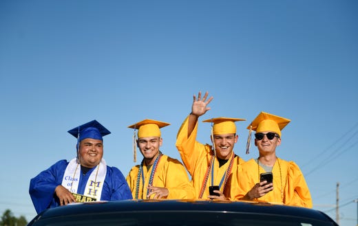 Moody High School hosts parade for seniors, Wednesday, May 27, 2020. Seniors decorated their cars and wore cap and gowns. 