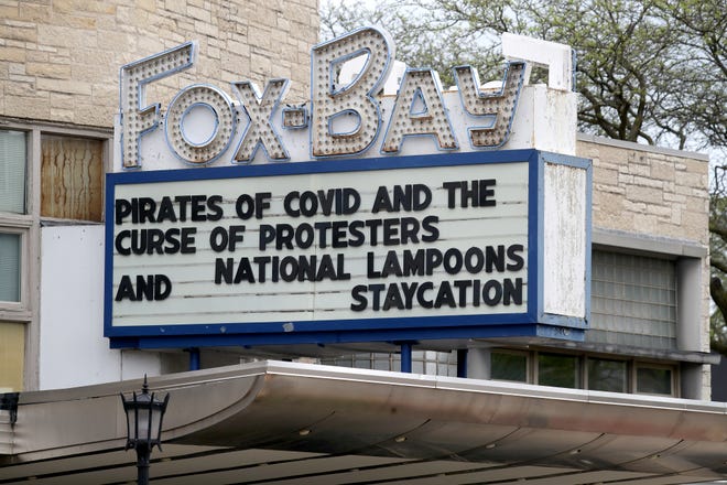 The Fox Bay Cinema Grill in Whitefish Bay keeps the coronavirus theme on  May 28, 2020. The theater is set to open on Friday, being the first indoor movie theater to reopen after being closed due to the coronavirus.