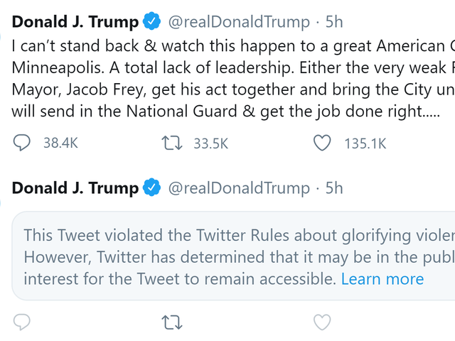 Twitter Obscures Warns On Trump Tweet Glorifying Violence
