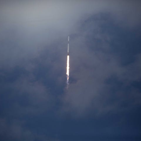 The SpaceX Falcon 9 rocket launches into space wit