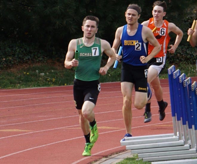 Schalick's Greg McGuire rounds the turn at last year's Woodbury Relays. The senior was regarded as one of the top 800-meter runners in the region this spring