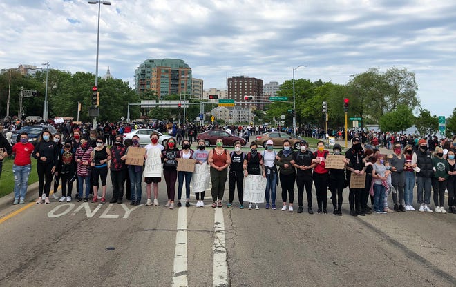 Demonstrators block John Nolen Drive, a main entrance to Madison, on Monday, June 1, 2020. It marked the third day of demonstrations in the capital city protesting the death of George Floyd in Minneapolis.