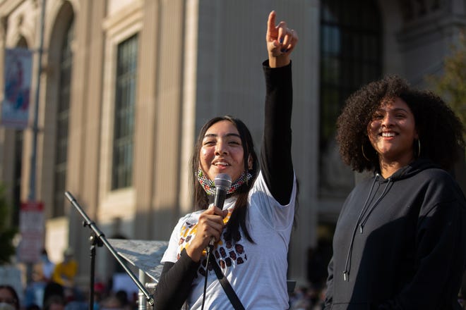 17-year-old best friends, Arlette Morales, left, and Tzipporah Goins, led a peaceful demonstration in York city's Continental Square, as protesters took to the streets of York for a second consecutive day, Tuesday, June 2. Emotions around the country continued to boil over the death of George Floyd in Minneapolis on May 25 and the state of policing in America.