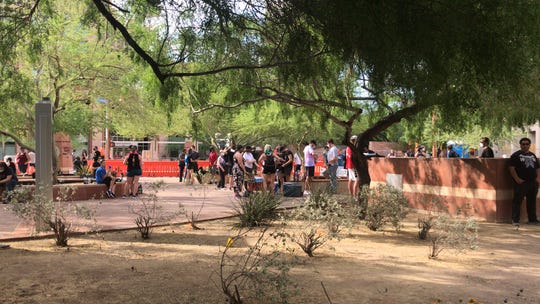 People begin gathering outside Phoenix City Hall before 5 p.m. on June 4, 2020.