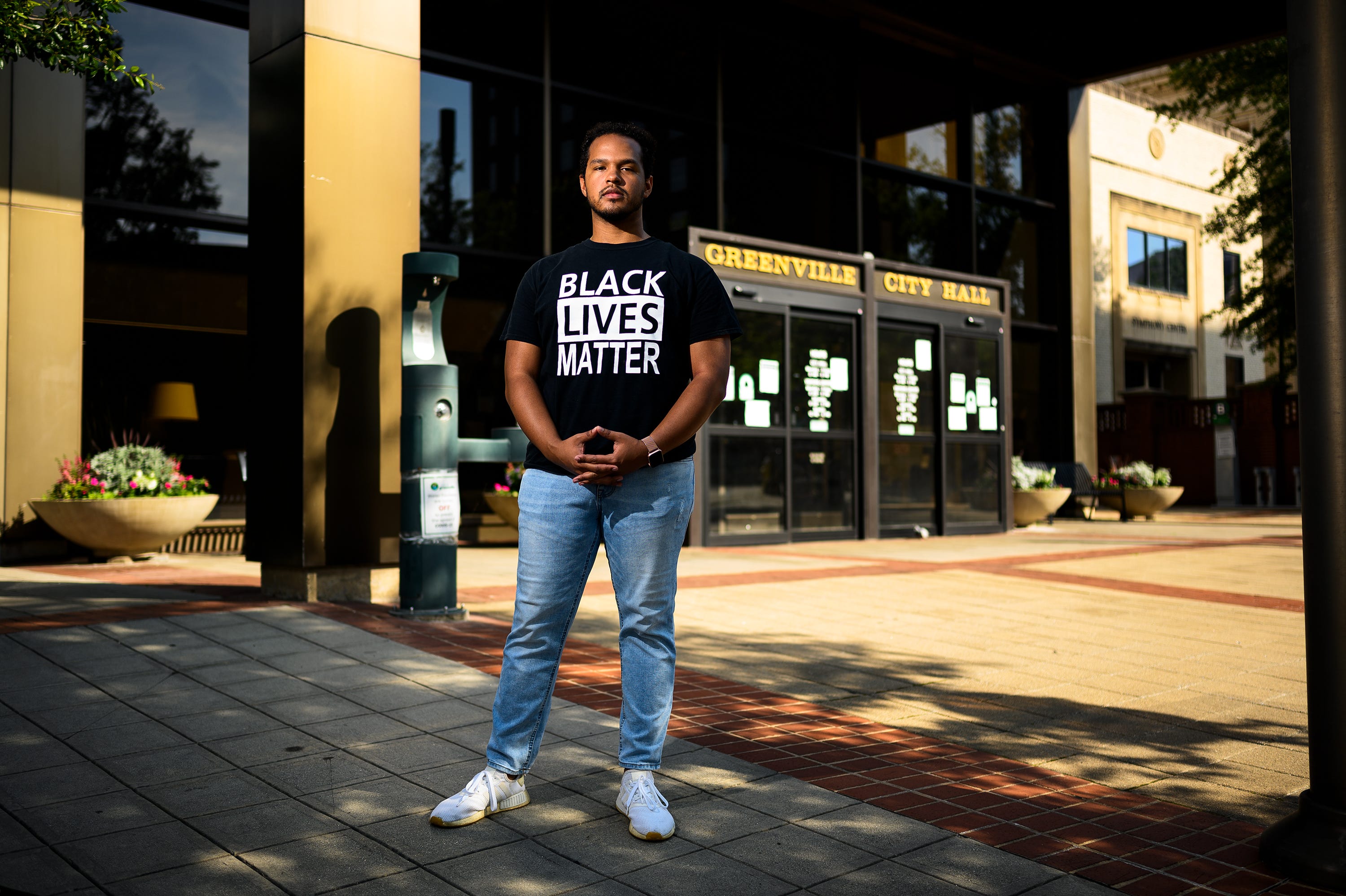 Taurice Bussey, an activist based in Greenville, S.C., poses for a portrait downtown, where numerous demonstrations occurred in the wake of George Floyd's death in Minneapolis June 4, 2020.