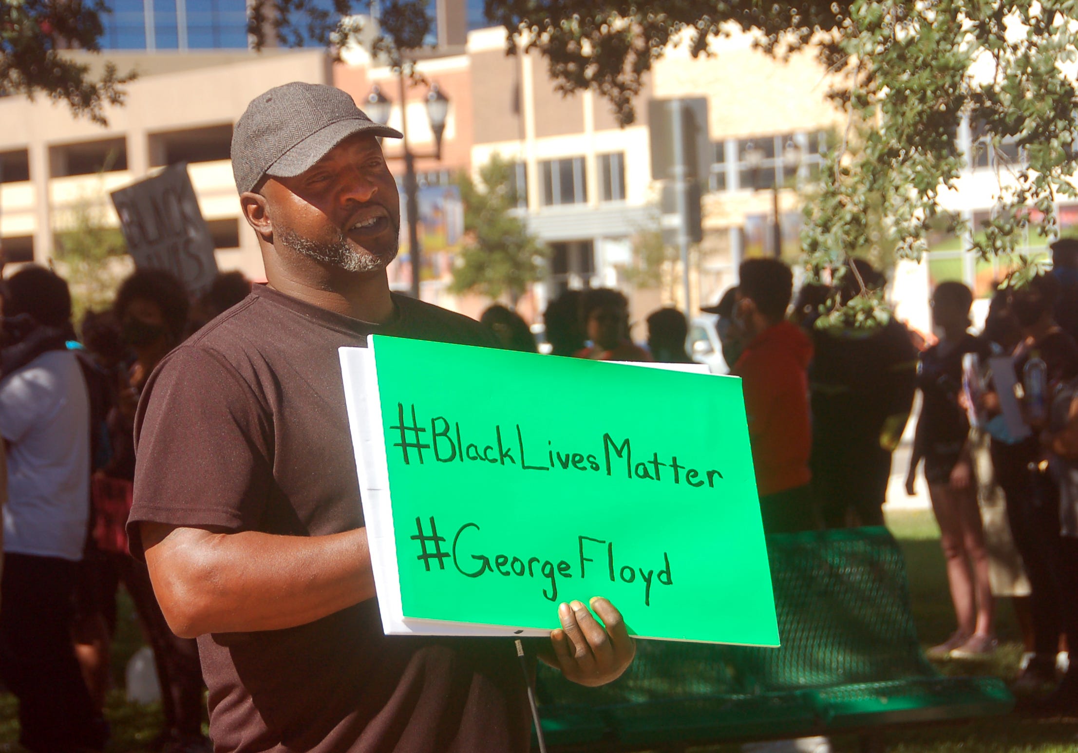 Amarillo resident Tremaine Brown participated in a recent protest rally and march, demanding justice.