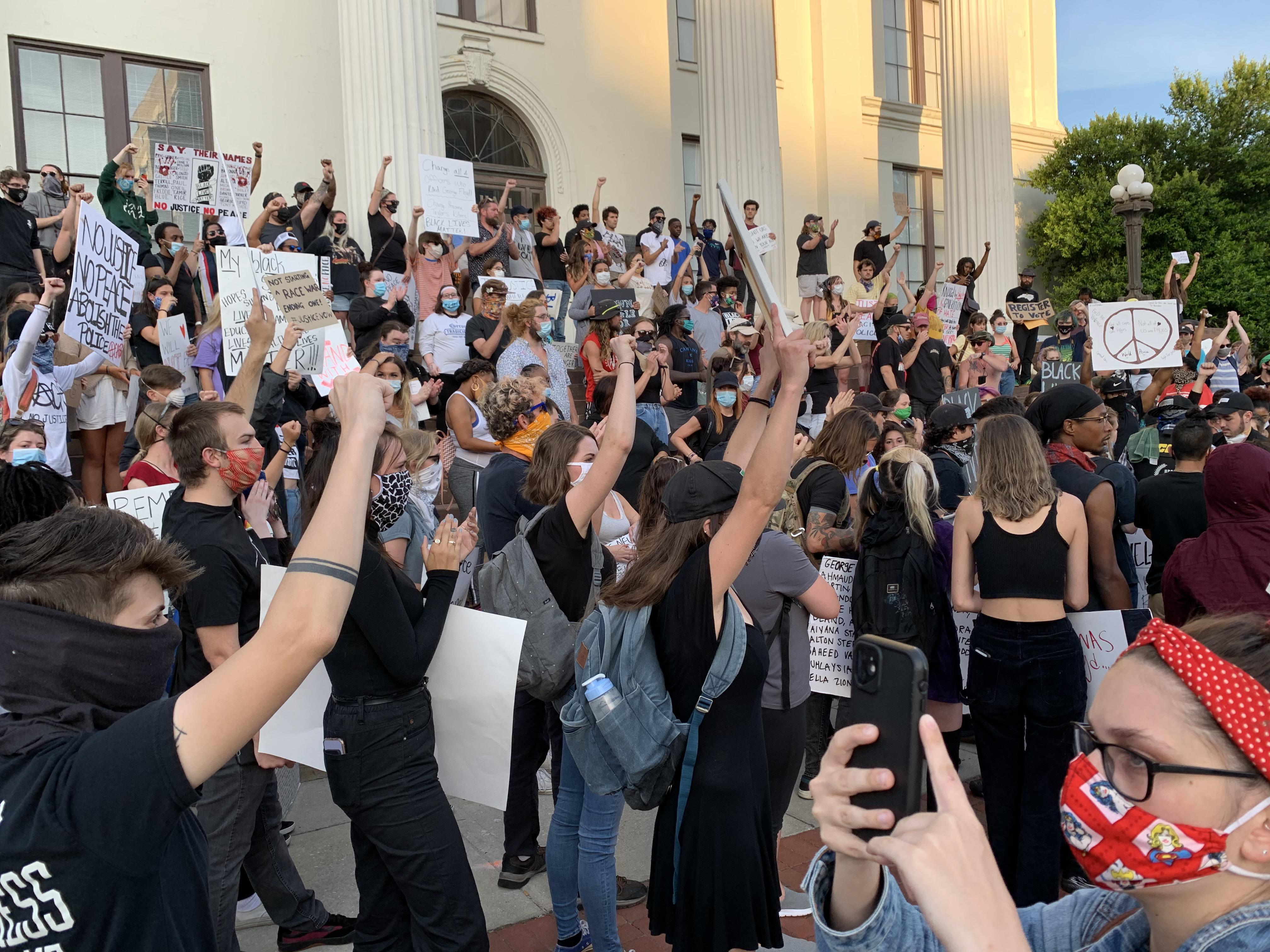 Protesters unite at City Hall in Wilmington for another day of demonstrations June 2 in the wake of the death of George Floyd.