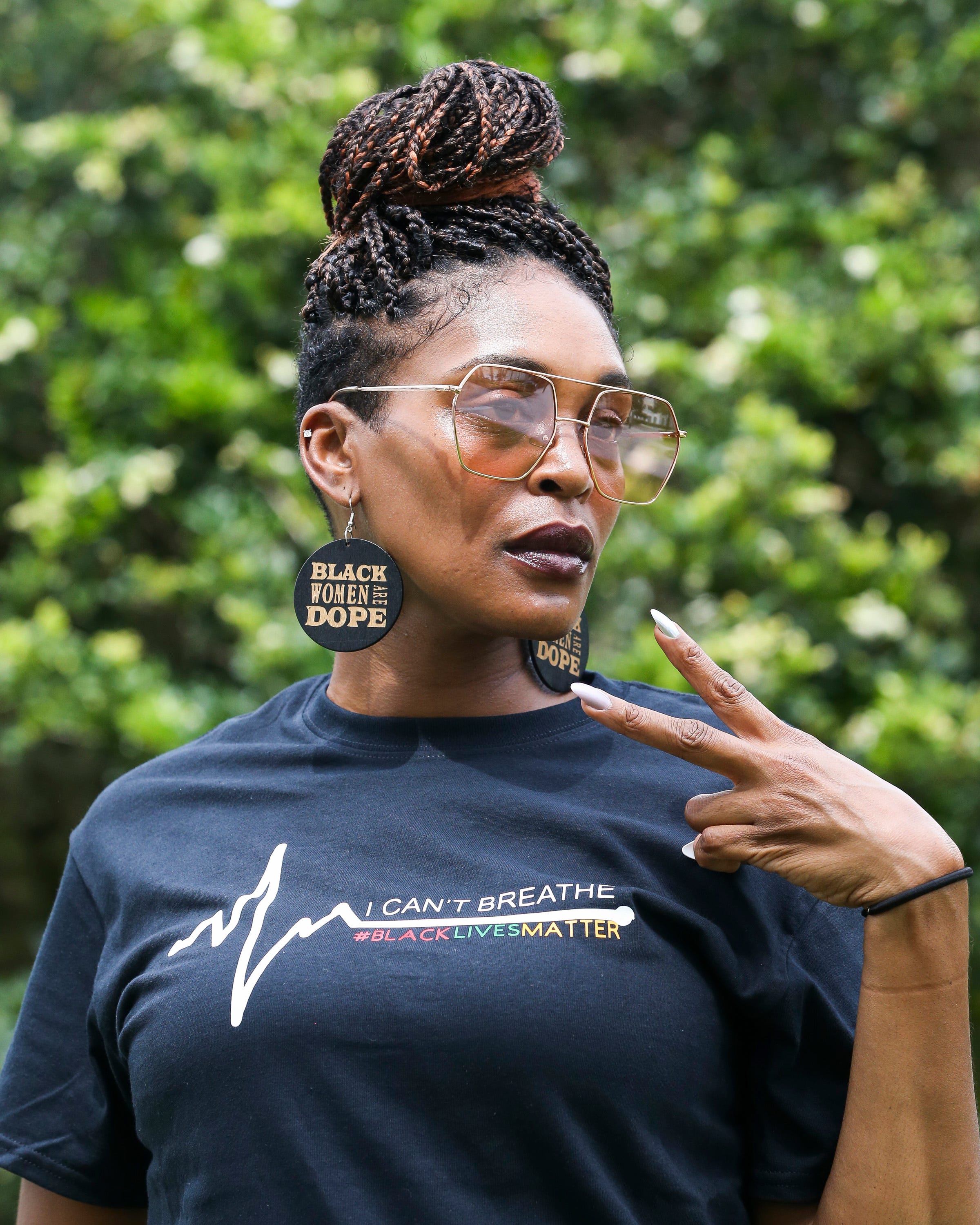 Janelle Jackson, of Vero Beach, attends the peace and justice demonstration at Port St. Lucie City Hall on Saturday June 6, 2020, in Port St. Lucie. “It’s very important we make change, especially in our own community,” said Jackson. “Things have to change, you can’t treat people unfairly and think that it’s OK.”