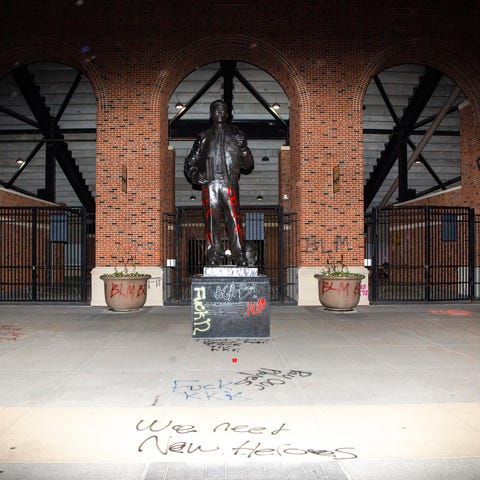 Graffiti is seen at the south side of Kinnick Stad