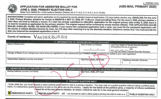 An example of a ballot application with primary election party preselected.