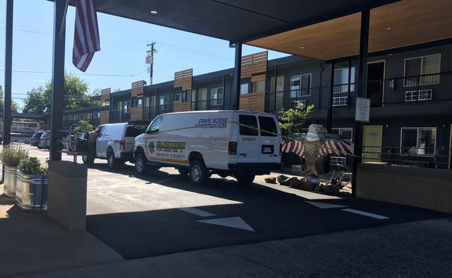 A Shasta County Sheriff's Office Crime Scene Investigation van sits at the Americana Modern Motel on Tuesday, June 9, 2020.