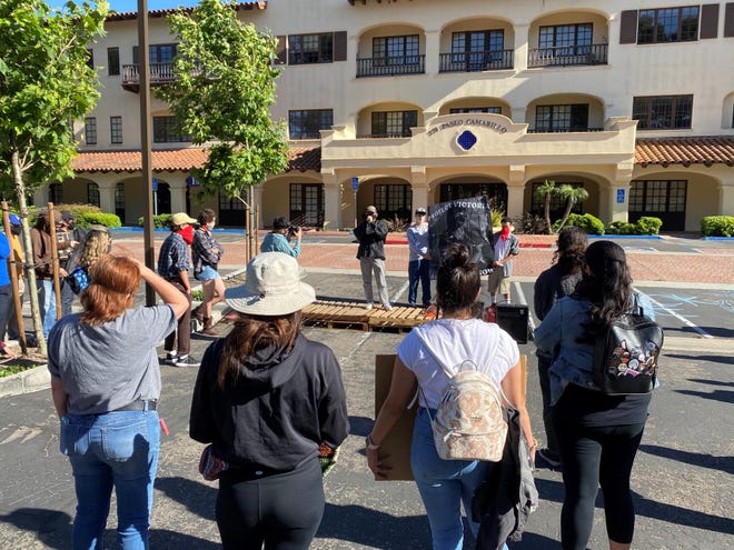 Protesters gathered outside ICE offices in Camarillo on June 8, 2020 to rally against the pending deportation of a Ventura County woman.