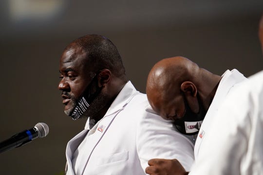 Rodney Floyd, the brother of George Floyd speaks during the funeral service for Floyd at The Fountain of Praise church Tuesday, June 9, 2020, in Houston. 