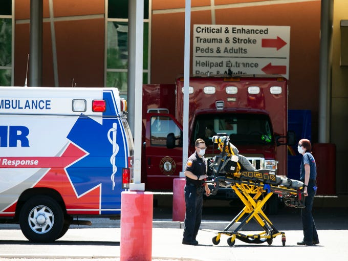 The scene outside the emergency room at Banner Desert Medical Center in Mesa on June 9, 2020. Banner Health, Arizona's largest health system, has about half of the state's hospitalized COVID-19 on any given day.