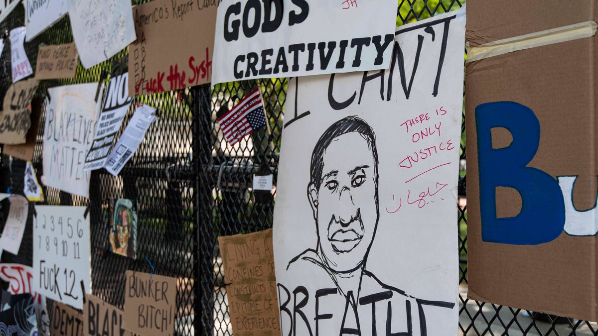 After days of protests over the death of George Floyd, signs and displays still remain in Washington.
