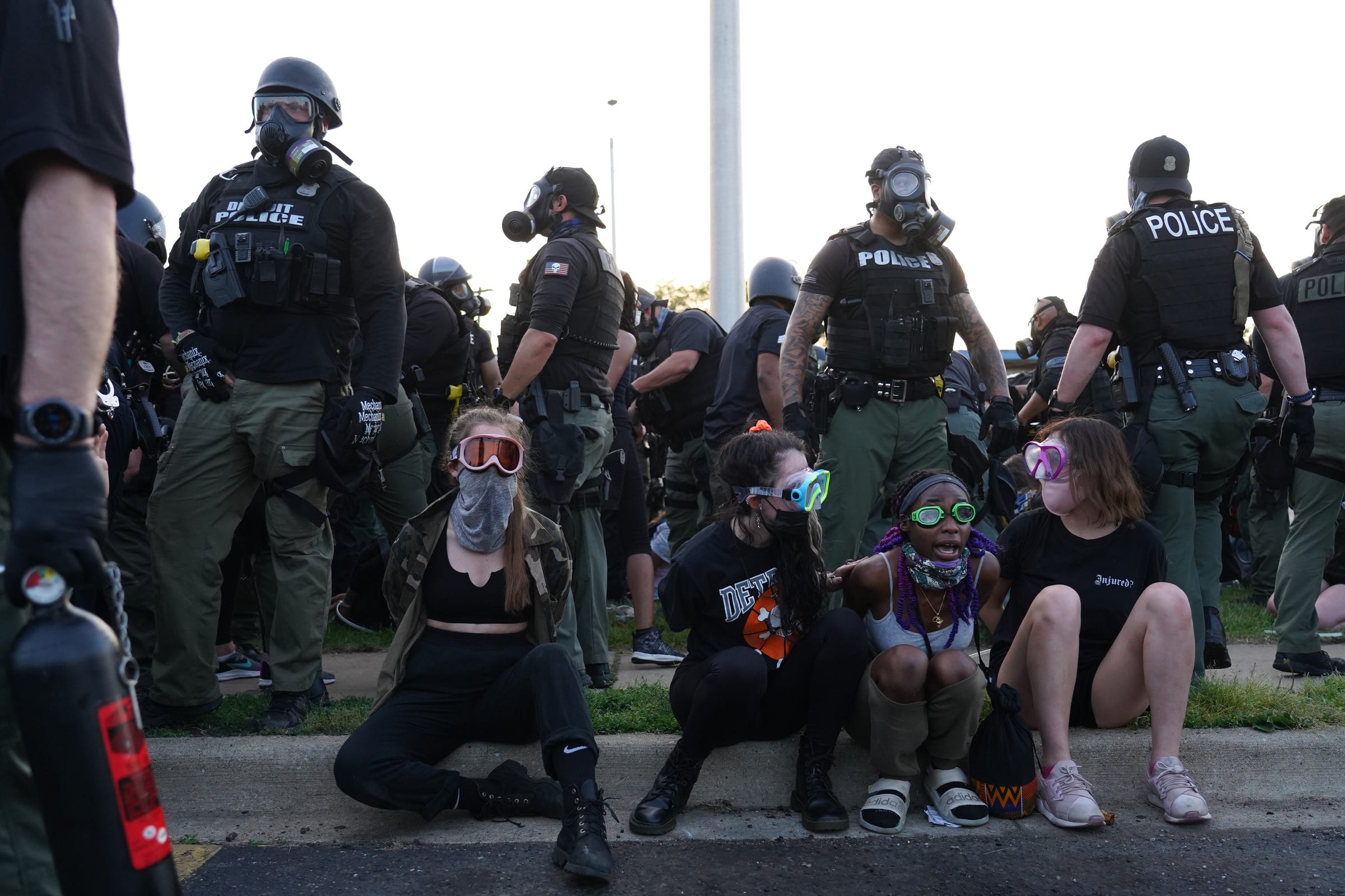 Detroit Police officers make arrests during the fifth day of protests against police brutality on Tuesday, June 2, 2020.