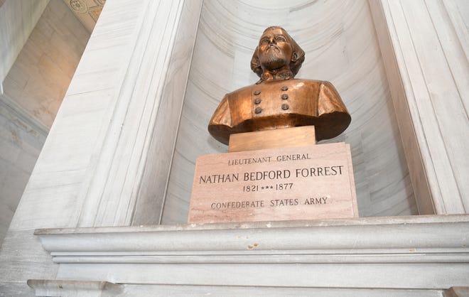 A bust of Nathan Bedford Forrest is on display in the Tennessee state Capitol on June 11, 2020.