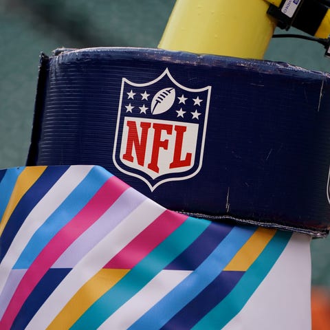 A view of the NFL shield and Crucial Catch logo du