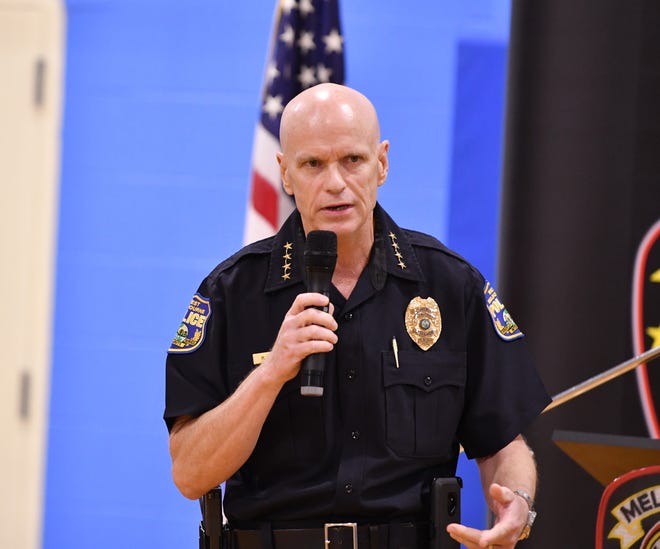 West Melbourne Police Chief Richard Wiley speaks during a June 2020 Melbourne Police Community Relations Council community dialogue event at the Grant Street Community Center.