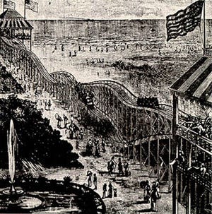 June 16, 1884: The first gravity roller coaster, designed by LaMarcus Adna Thompson, opened at Coney Island, New York.