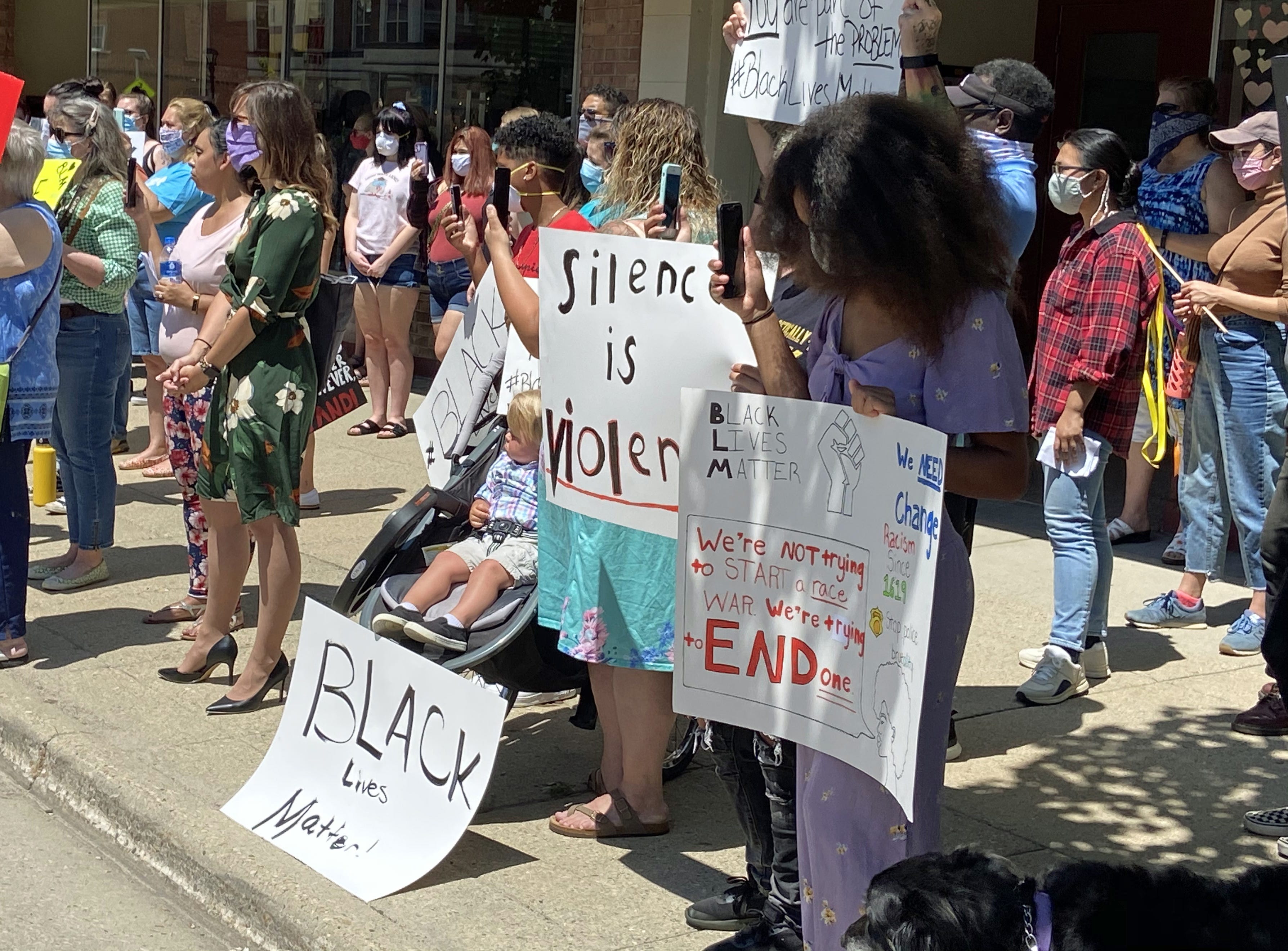 Assembled protestors send a messages of solidarity and reform at Reedsburg's June 6 Black Lives Matter protest.