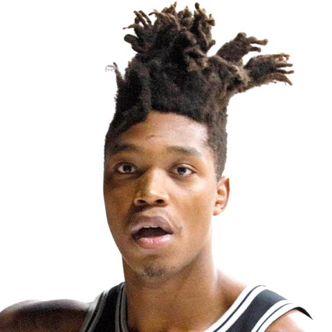 Spurs shooting guard Lonnie Walker IV (1) poses fo