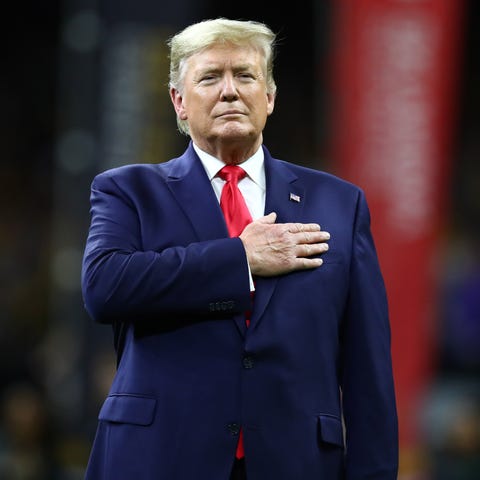 President Trump during the national anthem of the 