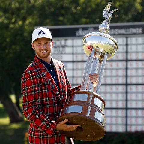 Daniel Berger celebrates winning the Charles Schwa